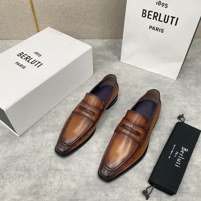 NIGO Berluti Men's Spring Summer Autumn Logo Print Fashion Andy Loafers Solid Color Leather Shoes #nigo71746