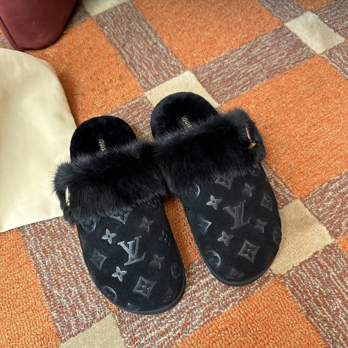 NIGO Louis Vuitton Women's Fur One Logo Printed Sandals Slippers Autumn And Winter Outer Wear Fashionable Elegant Temperament Casual Shoes #nigo72379