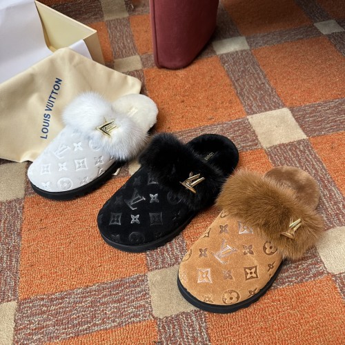NIGO Louis Vuitton Women's Fur One Logo Printed Sandals Slippers Autumn And Winter Outer Wear Fashionable Elegant Temperament Casual Shoes #nigo72379