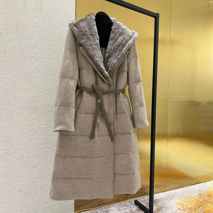 NIGO Loro Piana Women's Winter Cashmere Wool Solid Color Drawstring Hooded Double Breasted Long Coat Jacket #nigo74147