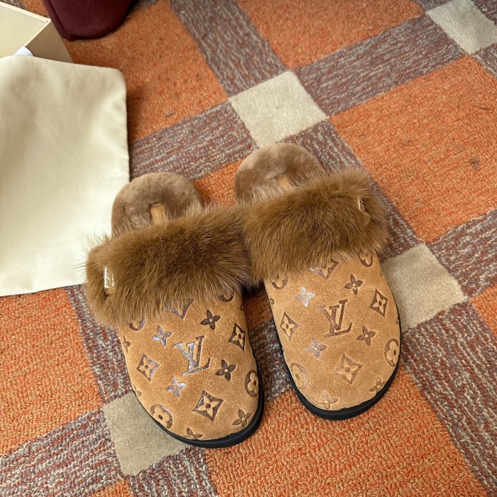 NIGO Louis Vuitton Women's Fur One Logo Printed Sandals Slippers Autumn And Winter Outer Wear Fashionable Elegant Temperament Casual Shoes #nigo72379