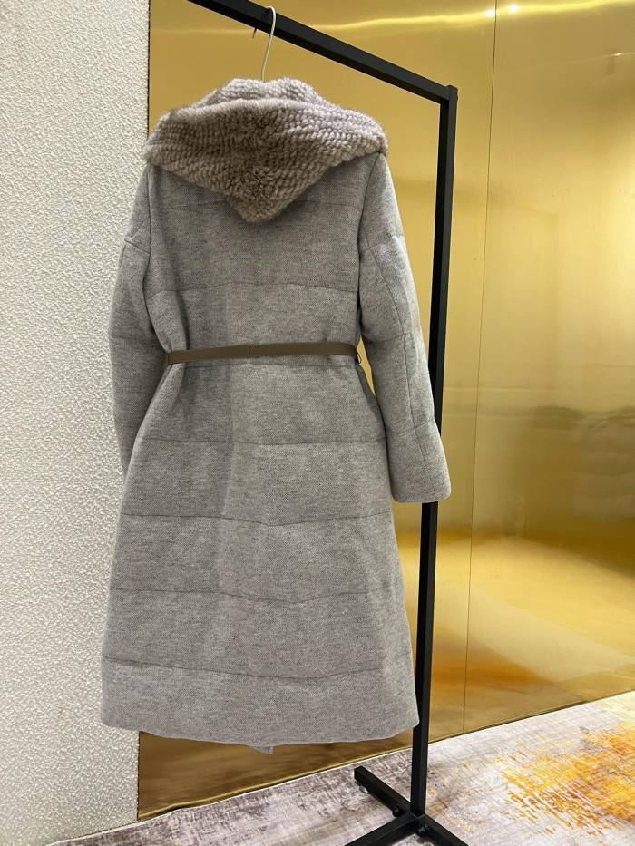 NIGO Loro Piana Women's Winter Cashmere Wool Solid Color Drawstring Hooded Double Breasted Long Coat Jacket #nigo74147