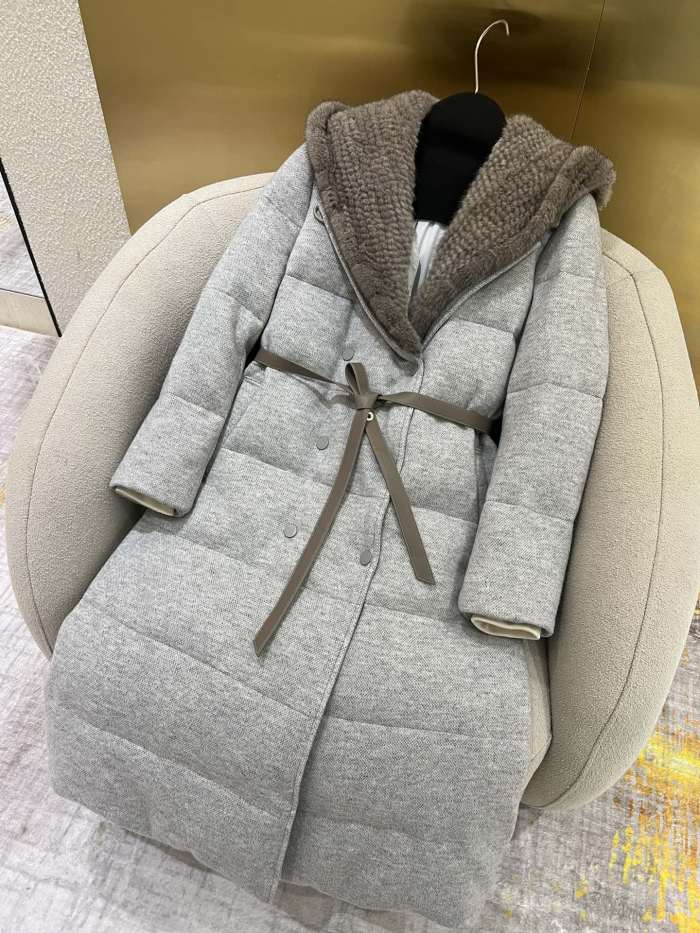 NIGO Loro Piana Women's Winter Cashmere Wool Solid Color Drawstring Hooded Double Breasted Long Coat Jacket #nigo74147