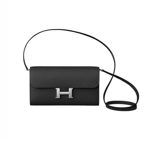 NIGO Hermes Constance To Go Crossbody Black Temperament Elegant Chic Bags Long Wallet Simple H Lock Clasp Luxury Silver Buckle Bag H080125CK89 #nigo71772