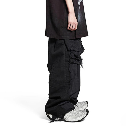 NIGO Balenciaga Men's Women's Four Seasons Cotton Black Patchwork Pajama Pants High Waist Casual Loose Straight Denim Pants Ngvp #nigo9595