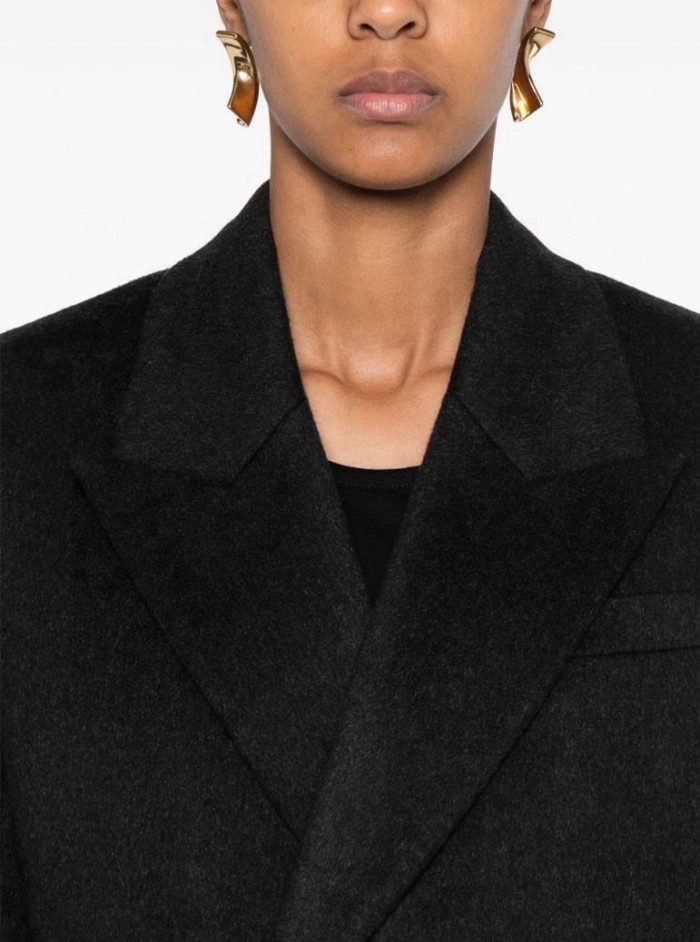 NIGO SAINT LAURENT Women's Autumn and Winter Solid Color Waisted Wide Shoulder Wool Double Breasted Long Coat Jacket #nigo74183
