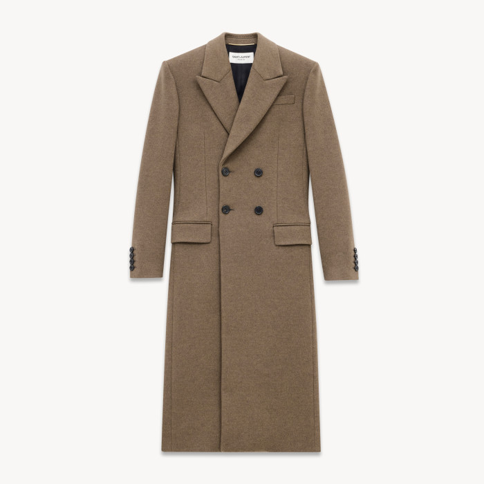 NIGO SAINT LAURENT Women's Autumn and Winter Solid Color Waisted Wide Shoulder Wool Double Breasted Long Coat Jacket #nigo74183