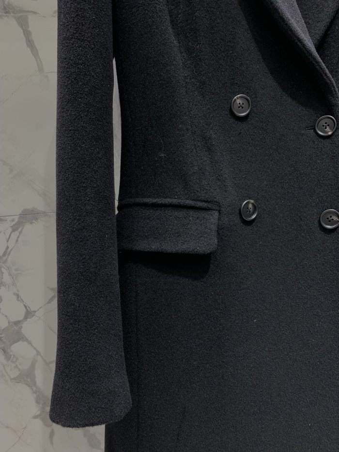 NIGO SAINT LAURENT Women's Autumn and Winter Solid Color Waisted Wide Shoulder Wool Double Breasted Long Coat Jacket #nigo74183