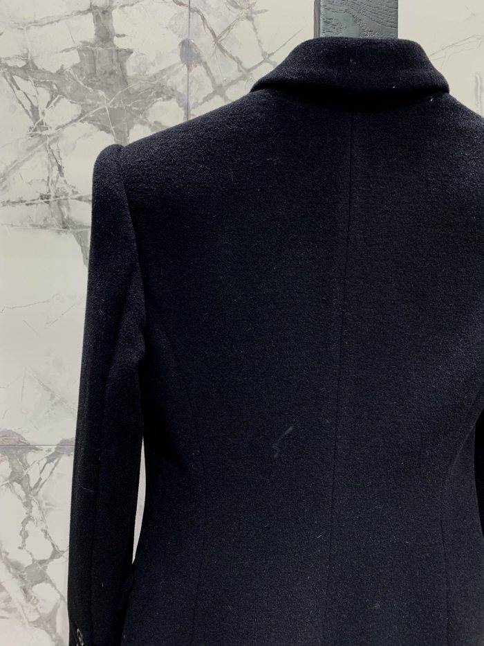 NIGO SAINT LAURENT Women's Autumn and Winter Solid Color Waisted Wide Shoulder Wool Double Breasted Long Coat Jacket #nigo74183