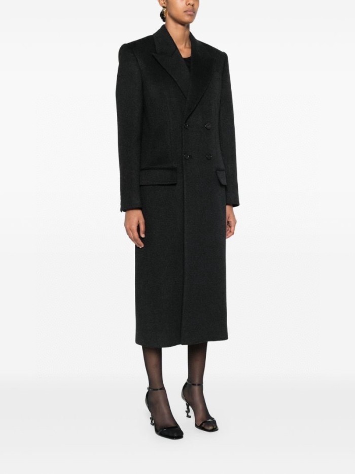 NIGO SAINT LAURENT Women's Autumn and Winter Solid Color Waisted Wide Shoulder Wool Double Breasted Long Coat Jacket #nigo74183