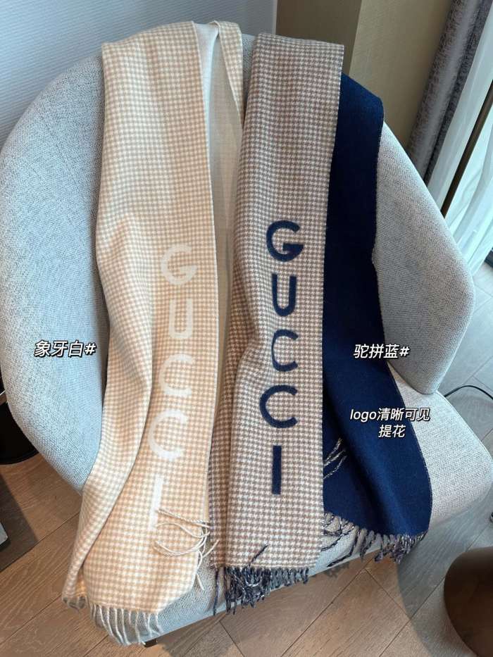 NIGO Gucci Women's Autumn and Winter Monogrammed Double Sided Cashmere Scarf #nigo74184