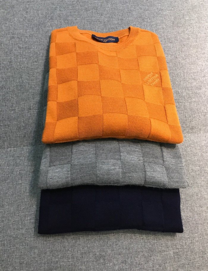NIGO Louis Vuitton Men's Spring and Autumn Solid Color Check Printed Wool Round Neck Long Sleeve Knitted Sweater #nigo74211