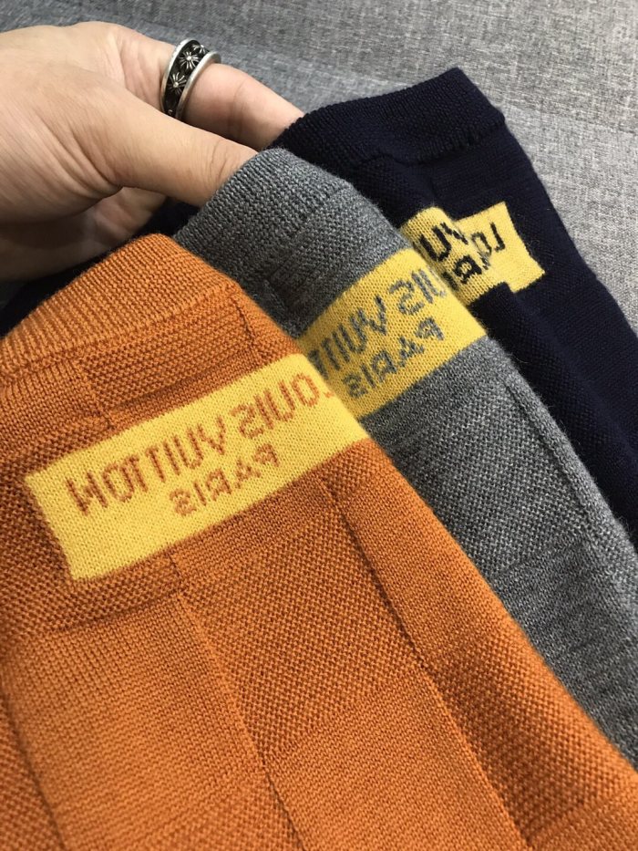 NIGO Louis Vuitton Men's Spring and Autumn Solid Color Check Printed Wool Round Neck Long Sleeve Knitted Sweater #nigo74211