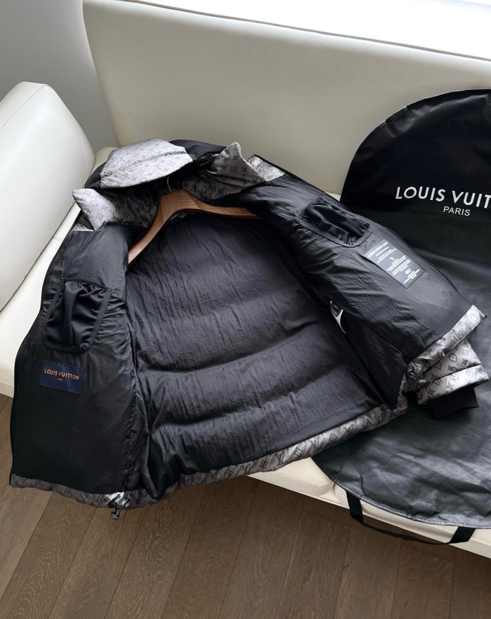 NIGO Louis Vuitton Men's Autumn and Winter Letter Printing Splicing Nylon Waterproof Fabric Warm Feeling Color Changing Hooded Zipper Long Sleeve Puffer Down Jacket #nigo74186
