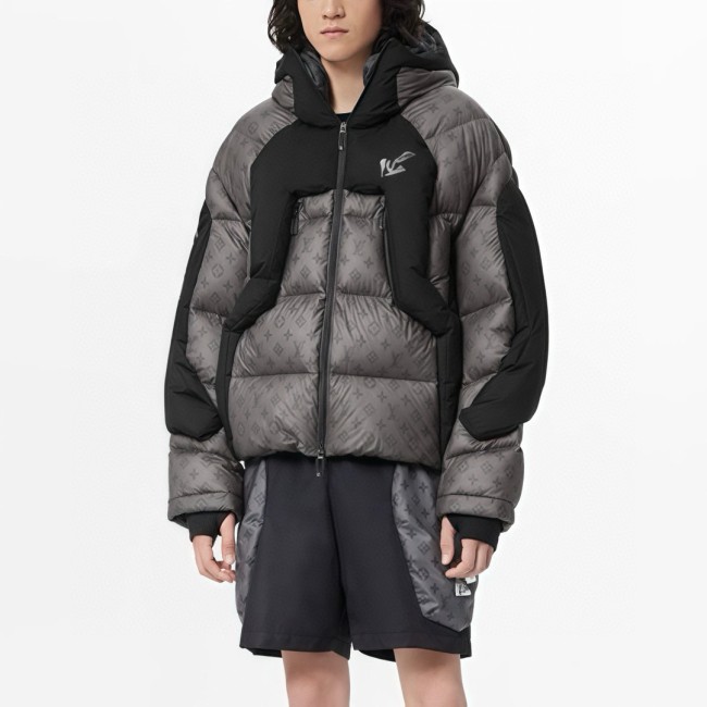 NIGO Louis Vuitton Men's Autumn and Winter Letter Printing Splicing Nylon Waterproof Fabric Warm Feeling Color Changing Hooded Zipper Long Sleeve Puffer Down Jacket #nigo74186