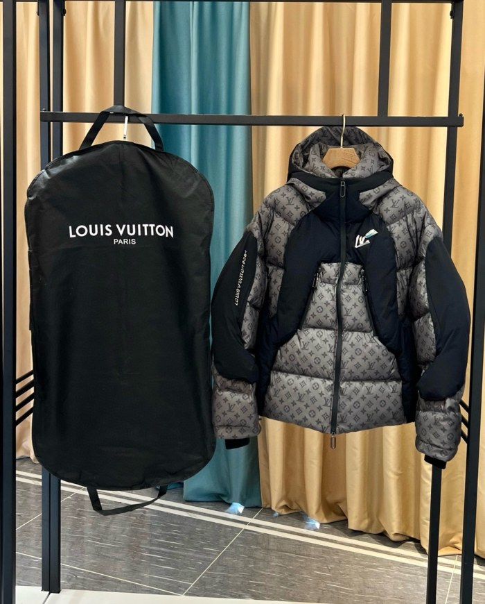 NIGO Louis Vuitton Men's Autumn and Winter Letter Printing Splicing Nylon Waterproof Fabric Warm Feeling Color Changing Hooded Zipper Long Sleeve Puffer Down Jacket #nigo74186