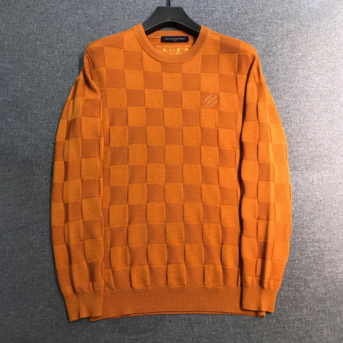 NIGO Louis Vuitton Men's Spring and Autumn Solid Color Check Printed Wool Round Neck Long Sleeve Knitted Sweater #nigo74211