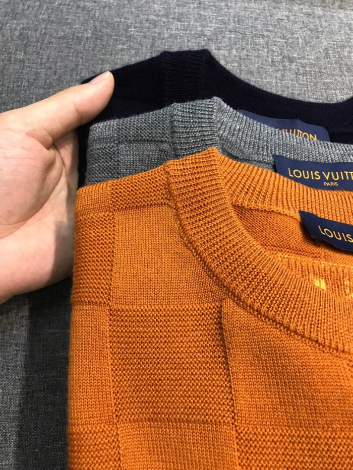 NIGO Louis Vuitton Men's Spring and Autumn Solid Color Check Printed Wool Round Neck Long Sleeve Knitted Sweater #nigo74211