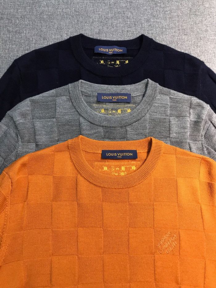NIGO Louis Vuitton Men's Spring and Autumn Solid Color Check Printed Wool Round Neck Long Sleeve Knitted Sweater #nigo74211