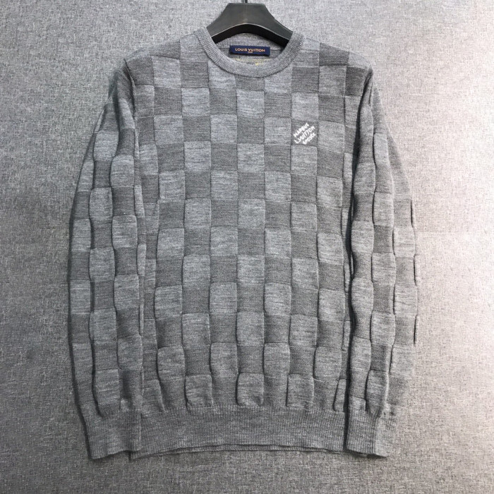 NIGO Louis Vuitton Men's Spring and Autumn Solid Color Check Printed Wool Round Neck Long Sleeve Knitted Sweater #nigo74211