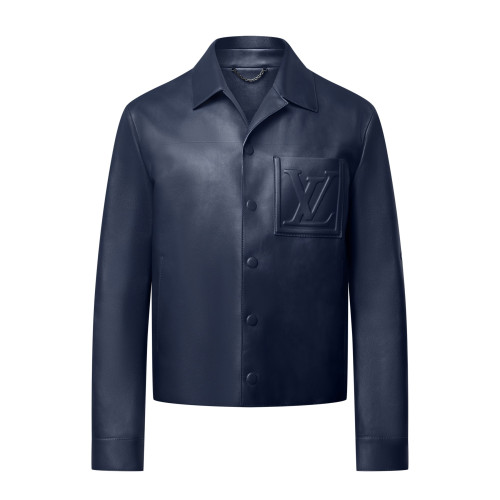 NIGO Louis Vuitton Men's Autumn and Winter Solid Color Embossed Leather Monogrammed Single Breasted Long Sleeve Jacket #nigo74224