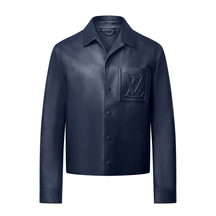 NIGO Louis Vuitton Men's Autumn and Winter Solid Color Embossed Leather Monogrammed Single Breasted Long Sleeve Jacket #nigo74224