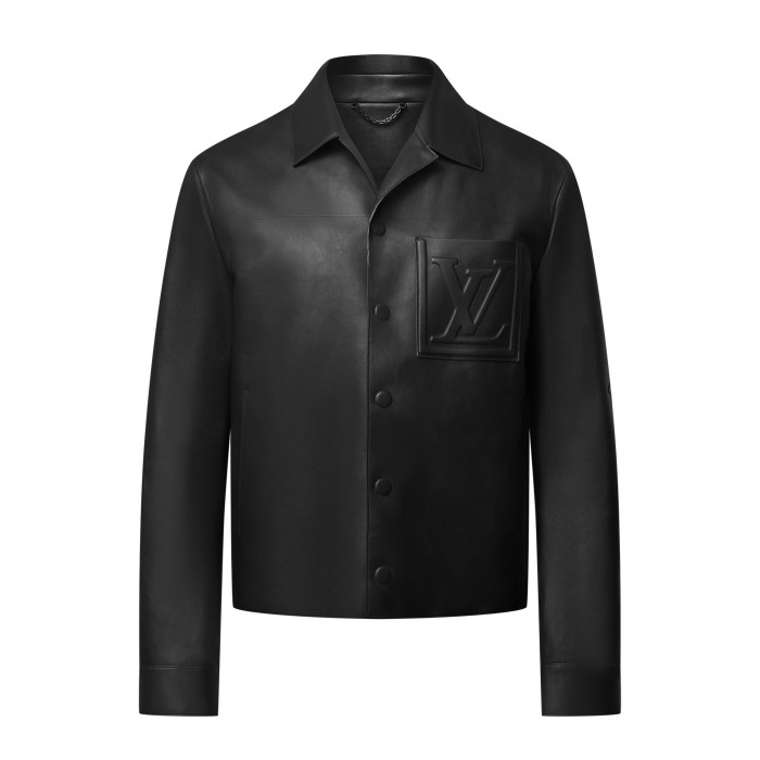 NIGO Louis Vuitton Men's Autumn and Winter Solid Color Embossed Leather Monogrammed Single Breasted Long Sleeve Jacket #nigo74224