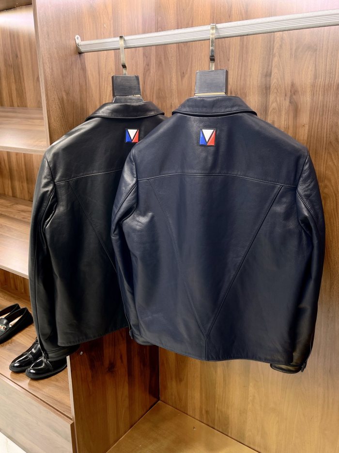 NIGO Louis Vuitton Men's Autumn and Winter Solid Color Embossed Leather Monogrammed Single Breasted Long Sleeve Jacket #nigo74224