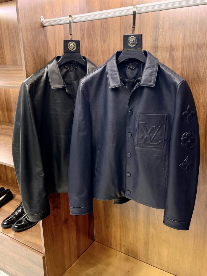 NIGO Louis Vuitton Men's Autumn and Winter Solid Color Embossed Leather Monogrammed Single Breasted Long Sleeve Jacket #nigo74224
