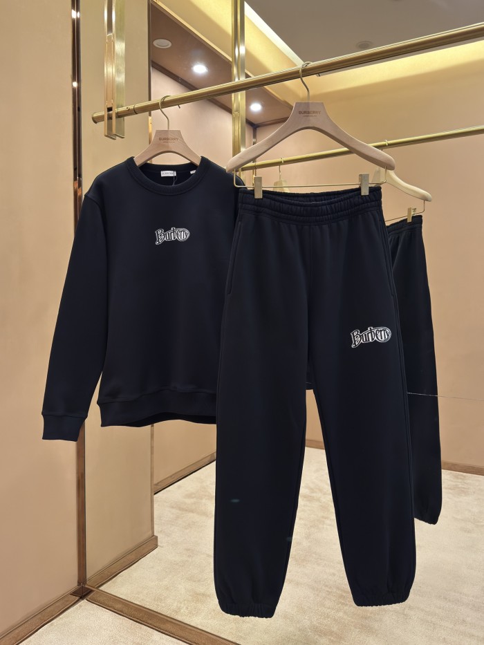 NIGO Burberry Men's Spring and Autumn Black Letter Logo Pattern Printed Round Neck Long Sleeve Sweatshirt Elastic Drawstring Casual Pants Suit Set #nigo74235