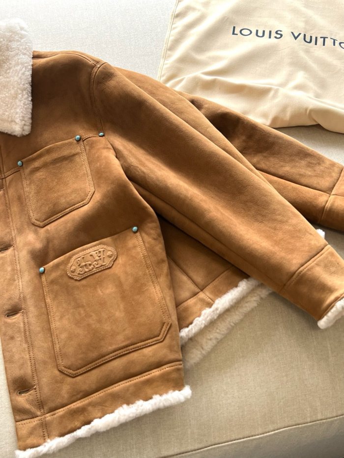 NIGO Louis Vuitton Men's Autumn and Winter Solid Color Lapel Single Breasted Sheep Leather Long Sleeve Jacket #nigo74261