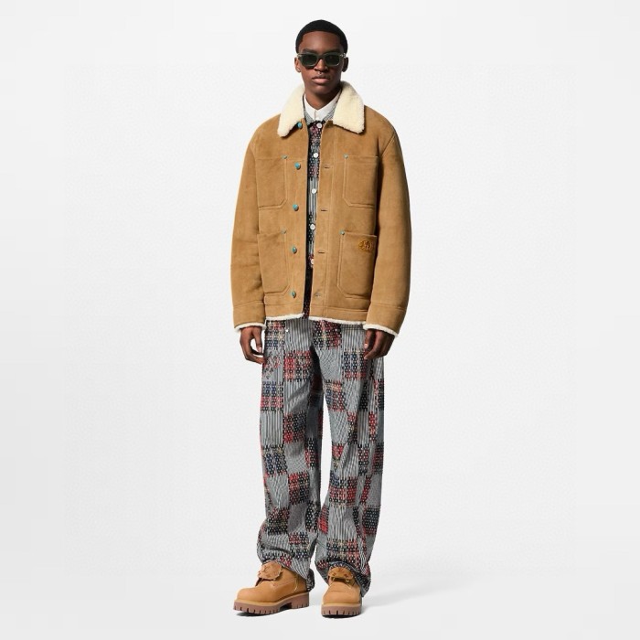 NIGO Louis Vuitton Men's Autumn and Winter Solid Color Lapel Single Breasted Sheep Leather Long Sleeve Jacket #nigo74261