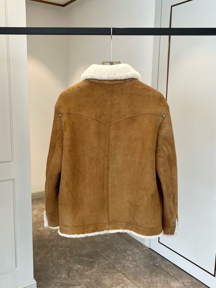 NIGO Louis Vuitton Men's Autumn and Winter Solid Color Lapel Single Breasted Sheep Leather Long Sleeve Jacket #nigo74261