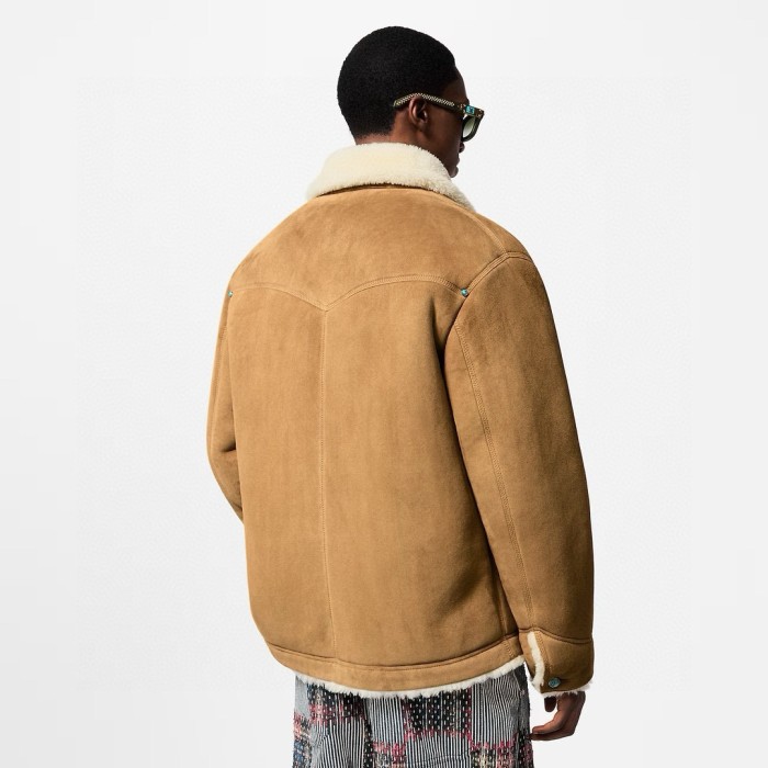 NIGO Louis Vuitton Men's Autumn and Winter Solid Color Lapel Single Breasted Sheep Leather Long Sleeve Jacket #nigo74261