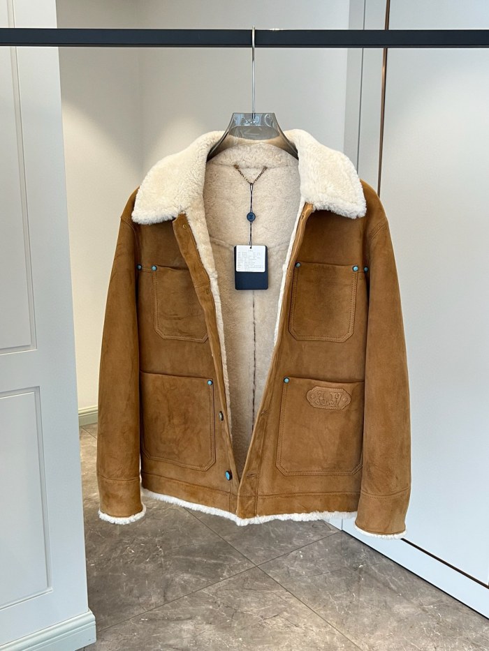 NIGO Louis Vuitton Men's Autumn and Winter Solid Color Lapel Single Breasted Sheep Leather Long Sleeve Jacket #nigo74261