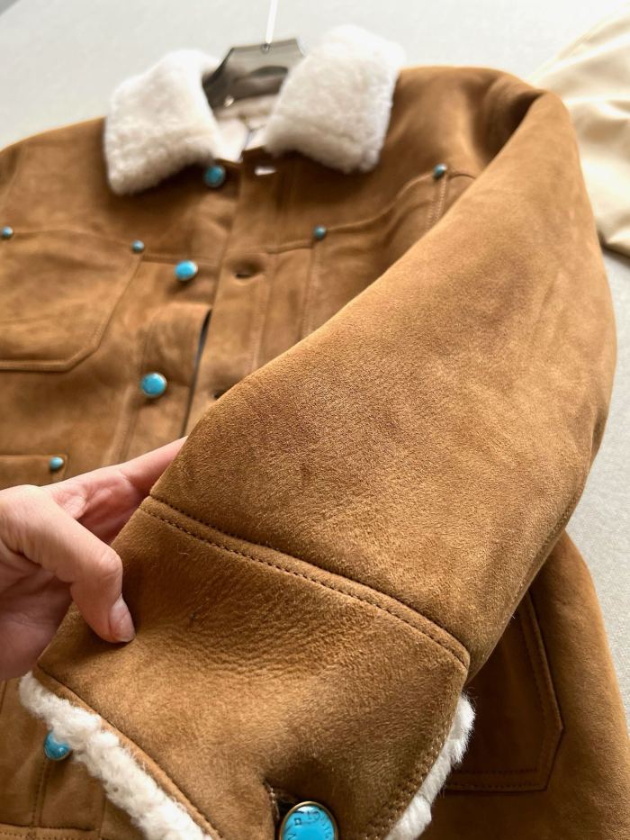 NIGO Louis Vuitton Men's Autumn and Winter Solid Color Lapel Single Breasted Sheep Leather Long Sleeve Jacket #nigo74261