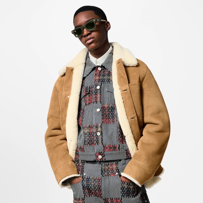 NIGO Louis Vuitton Men's Autumn and Winter Solid Color Lapel Single Breasted Sheep Leather Long Sleeve Jacket #nigo74261