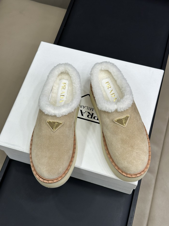 NIGO Prada Women's Autumn and Winter Solid Color Suede Thick Bottom Round Head Slippers Shoes #nigo74272