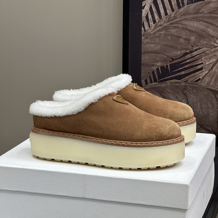 NIGO Prada Women's Autumn and Winter Solid Color Suede Thick Bottom Round Head Slippers Shoes #nigo74272