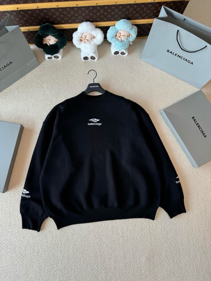 NIGO Balenciaga Men's Spring and Autumn Solid Color Logo Printed Round Neck Pullover Regular Fit Long Sleeve Sweater #nigo74275