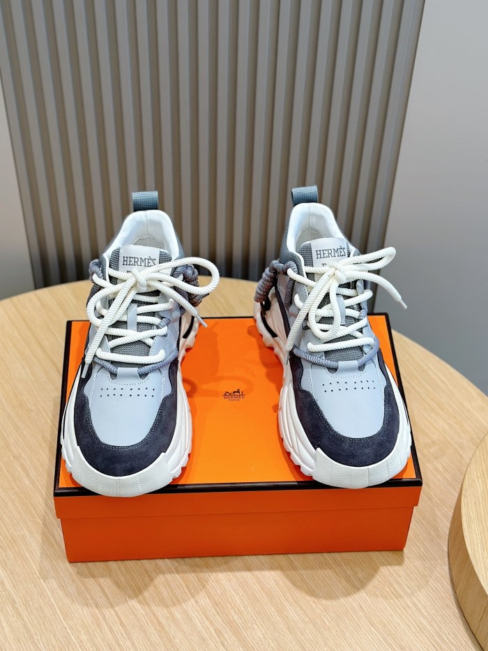 NIGO Hermes Men's Colorblocking Thick Bottom Mid Top Casual Thick Bottom Lace Up Sneakers Shoes #nigo74269