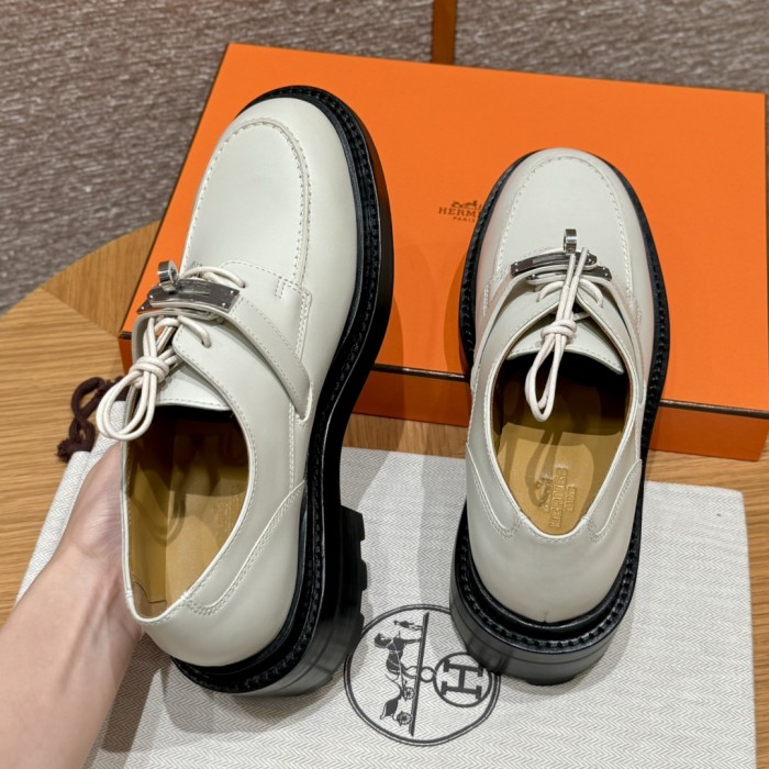 NIGO Hermes Women's Solid Color Cowhide Thick Sole Functional Buckle Oxfords Shoes #nigo74274