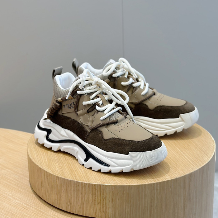 NIGO Hermes Men's Colorblocking Thick Bottom Mid Top Casual Thick Bottom Lace Up Sneakers Shoes #nigo74269