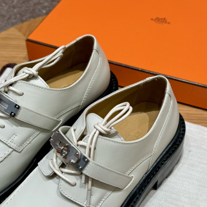 NIGO Hermes Women's Solid Color Cowhide Thick Sole Functional Buckle Oxfords Shoes #nigo74274