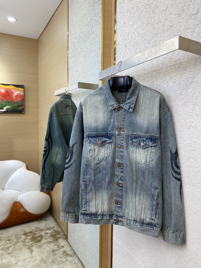 NIGO Balenciaga Men's Spring and Autumn Pattern Printing Single Breasted Long Sleeve Denim Jacket #nigo74278