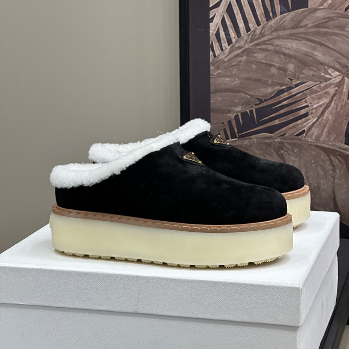 NIGO Prada Women's Autumn and Winter Solid Color Suede Thick Bottom Round Head Slippers Shoes #nigo74272