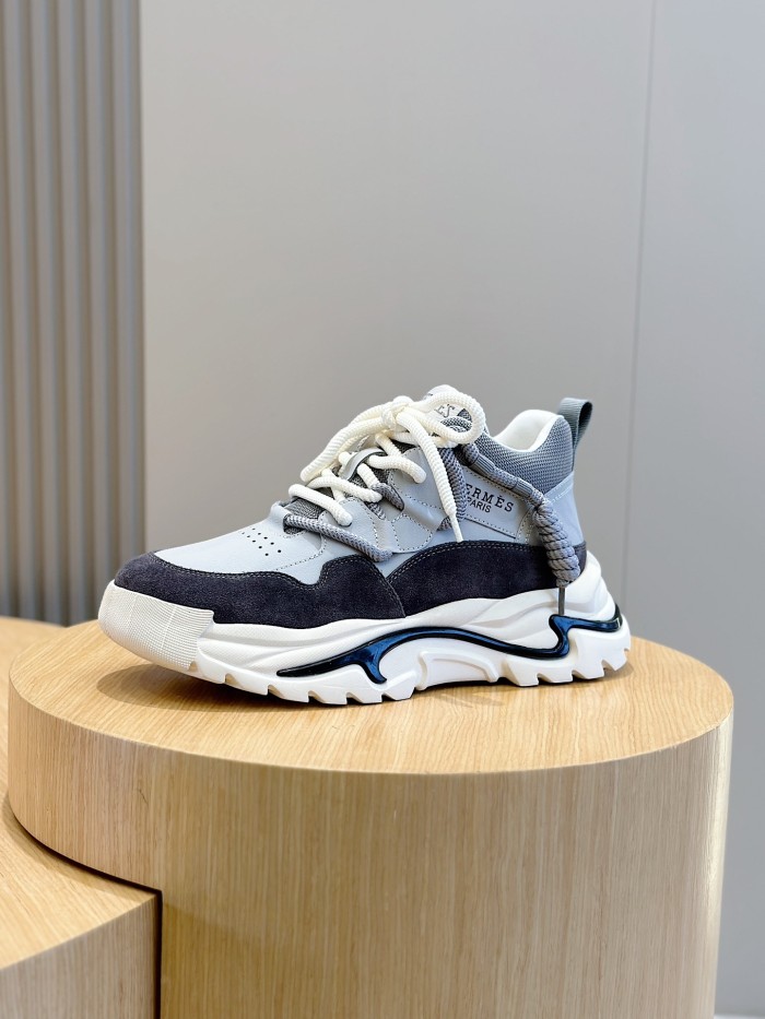 NIGO Hermes Men's Colorblocking Thick Bottom Mid Top Casual Thick Bottom Lace Up Sneakers Shoes #nigo74269