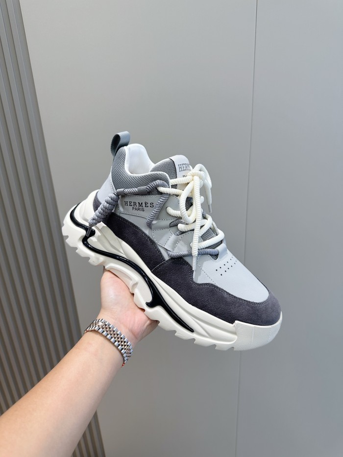 NIGO Hermes Men's Colorblocking Thick Bottom Mid Top Casual Thick Bottom Lace Up Sneakers Shoes #nigo74269