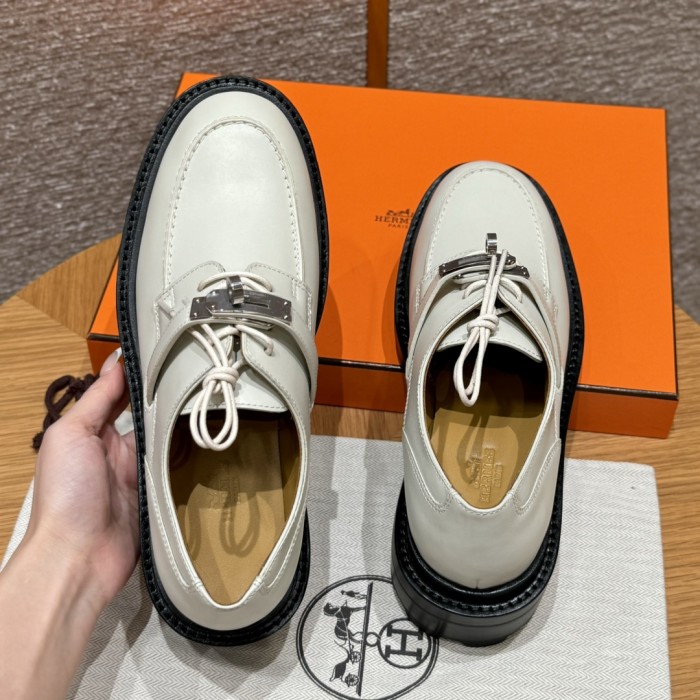 NIGO Hermes Women's Solid Color Cowhide Thick Sole Functional Buckle Oxfords Shoes #nigo74274