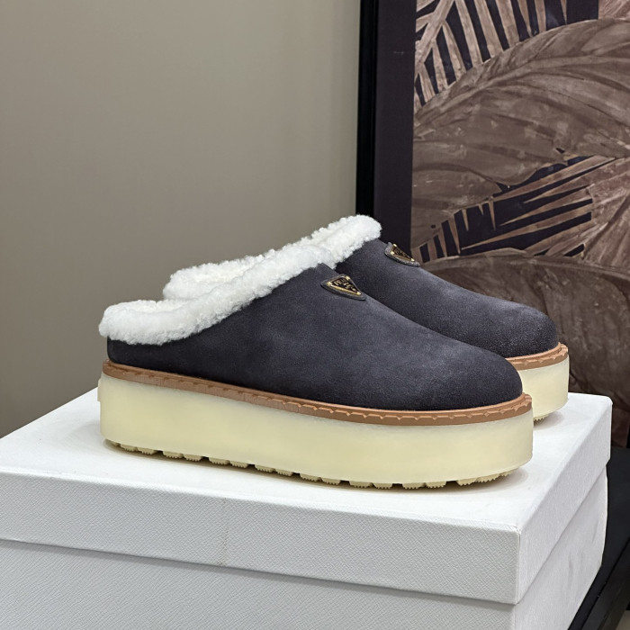 NIGO Prada Women's Autumn and Winter Solid Color Suede Thick Bottom Round Head Slippers Shoes #nigo74272